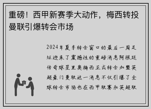 重磅！西甲新赛季大动作，梅西转投曼联引爆转会市场